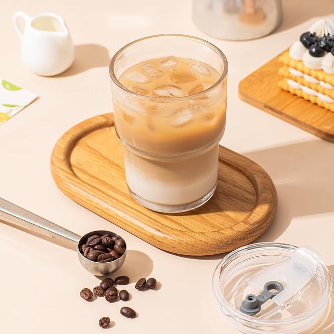 13oz Glass Tumbler with Lid and Glass Straw Set of 4 – Thick-Walled Iced Coffee - Image 3