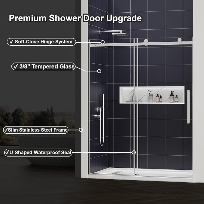 Luxury Soft-Closed Frameless Sliding Shower Door, 58–60" W x 76" H, 3/8" - Image 2