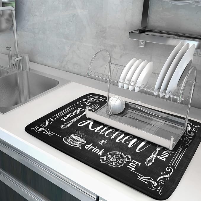 Black Coffee Bar Dish Drying Mats - Image 5