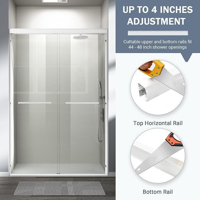 Abruzzo 44" - 48" Adjustable Width Double Sliding Shower Door - Semi-Frameless - Image 5