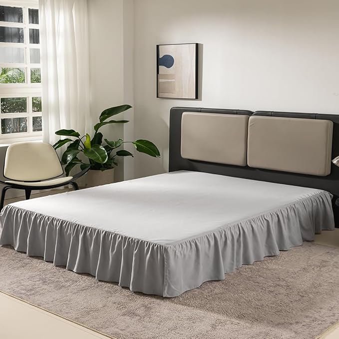Bed Skirt Queen Size Ruffled Bed Skirt with Split Corners, Queen Bed Skirt 18 Inch Drop, TSUTOMI Queen Size Bed Skirt Light Grey for Ruffled Bed Skirt with Split Corners, Bed Skirt Queen Size