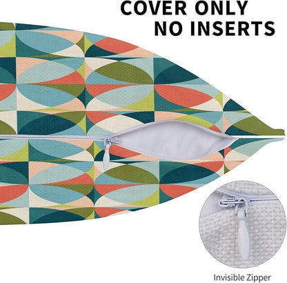 bassyil Geometric Mid Century Modern Colors Throw Pillow Covers Decorative Linen Pillow Cases Set of 2 Square Cushion Cover for Couch Sofa Bedroom Patio 18x18 Inch