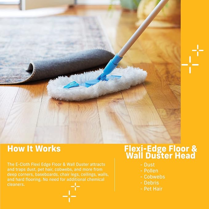 E-Cloth Flexi-Edge Floor & Wall Duster Head, Reusable Dusting Mop - Image 2