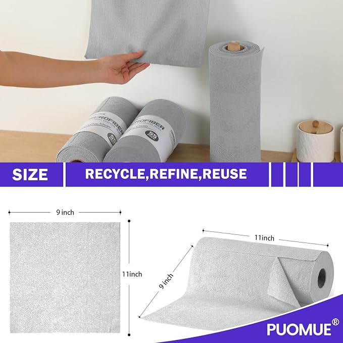 55 Pack Microfiber Cleaning Cloth Roll, Tear Away Reusable Towels, Ultra - Image 3