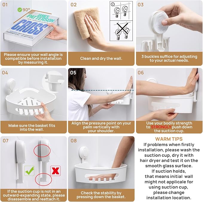 LEVERLOC Corner Shower Caddy Suction Cup, Shower Caddy Basket Powerful Suction - Image 4
