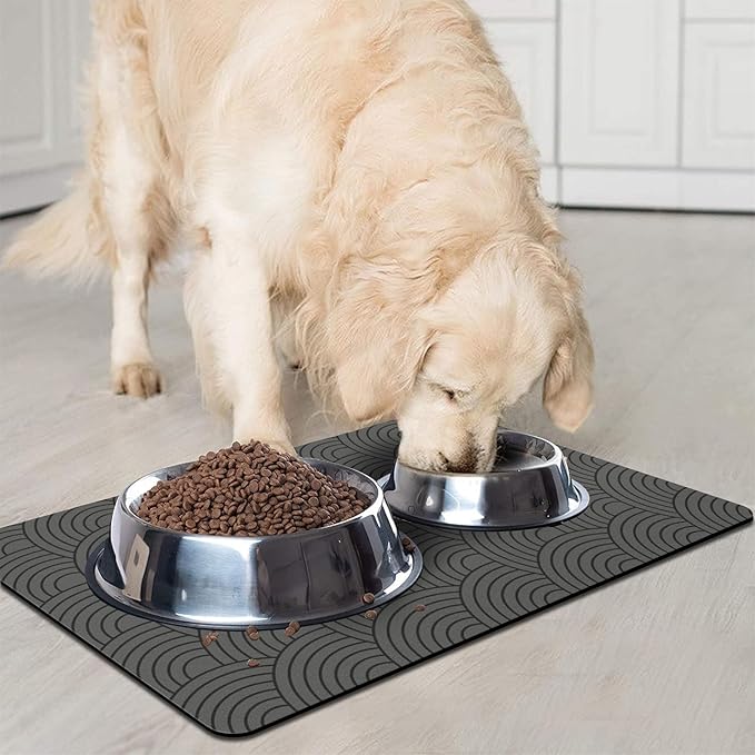 Dog Food Mat for Floors, Absorbent and Quick-Drying Pet Cat Food Mat,Anti-Fouling and Easy-to-Clean Pet Feeding Mat,Dog Bowl Mats for Messy Drinking Water Bowls.16x24inch Boho Style