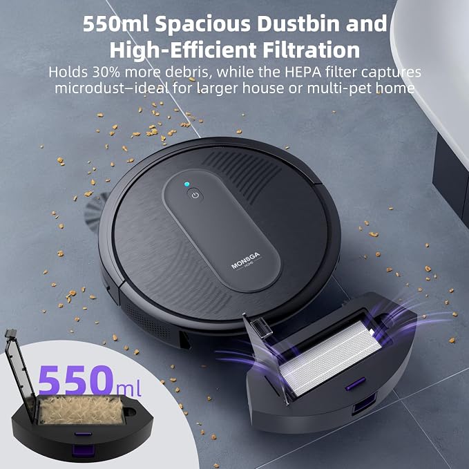 MONSGA Robot Vacuum Cleaner, 3000Pa Powerful Suction Robotic Vacuum, 3.2" - Image 8