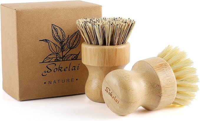 Bamboo Dish Scrub Brushes Set for Kitchen by wokelai