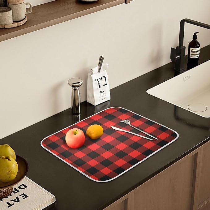 Christmas Red Black Buffalo Plaid Dish Drying Mat - Image 6