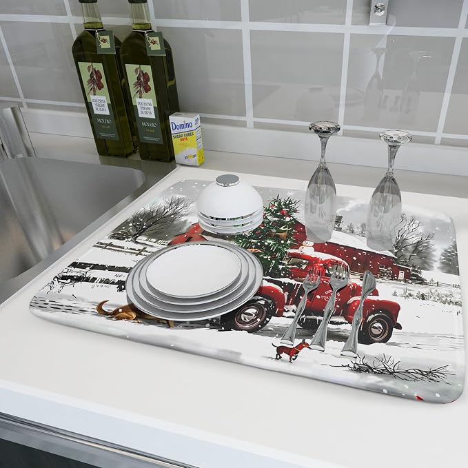 Red Truck Christmas Dish Drying Mat - Image 6