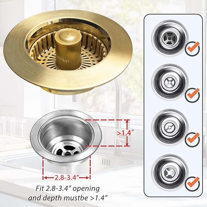 Kitchen Sink Drain Strainer, 3 in 1 Pop Up Kitchen Sink Stopper, - Image 4