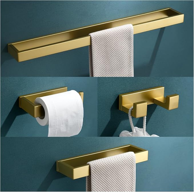 TNOMS 4-Piece Modern Gold Bathroom Hardware Accessories Set by TNOMS