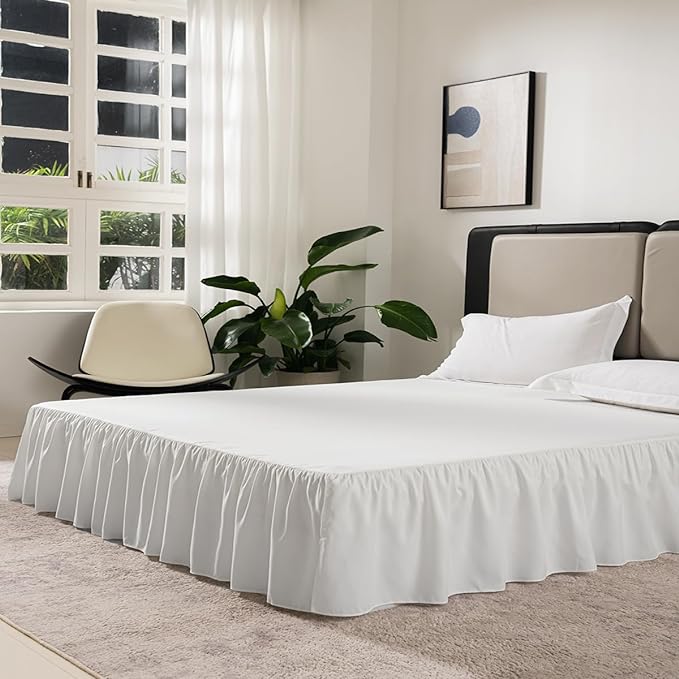 TSUTOMI Bed Skirt Queen Size Ruffled Bed Skirt with Split Corners, Queen Bed Skirt 14 Inch Drop, Queen Size Bed Skirt Ivory for Ruffled Bed Skirt with Split Corners, Bed Skirt Queen Size