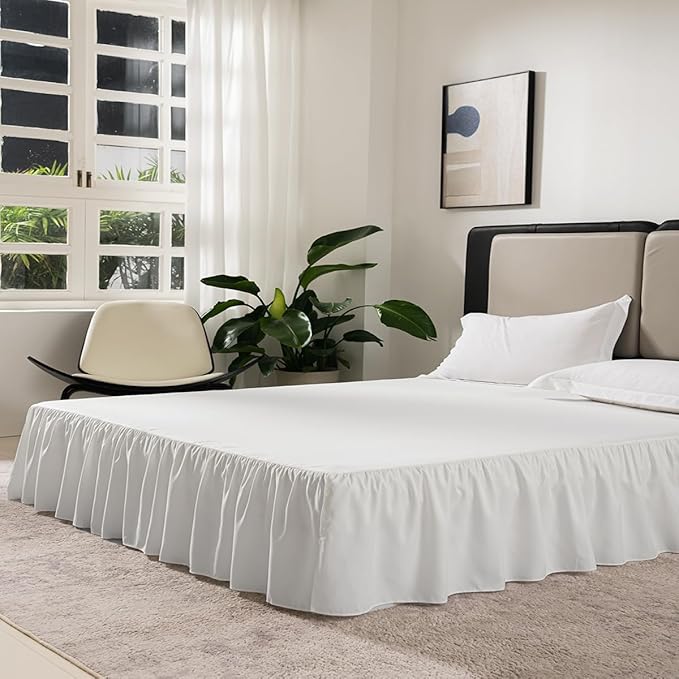 TSUTOMI Bed Skirt King Size Ruffled Bed Skirt with Split Corners, 16 Inch Drop Dust Ruffle Bed Skirts with Platform, Gathered Style, 100% Microfiber, Ivory