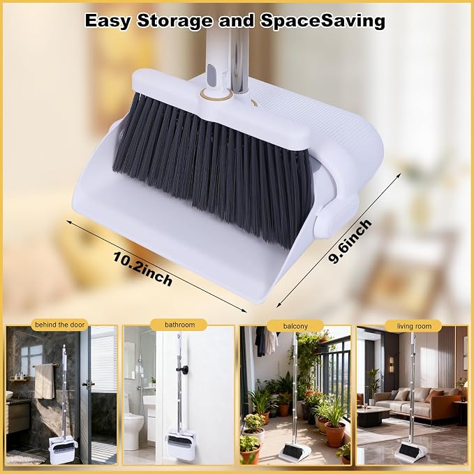 Heavy Duty Broom and Standing Dustpan Combo Set, Rotatable Head Dust Pan and - Image 2