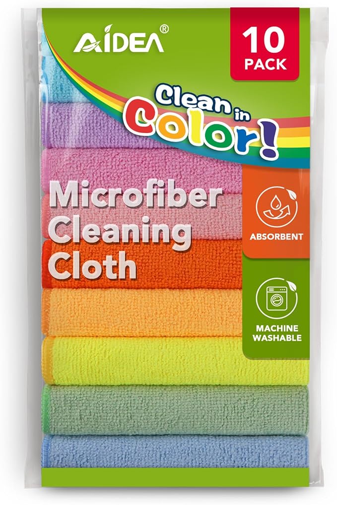 AIDEA Microfiber Cleaning Cloth, Colorful Lint-Free Vibrant Cleaning Rags by AIDEAHOME