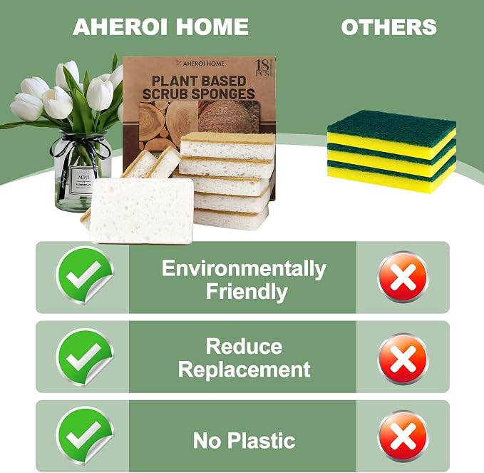 Aheroi Natural Dish Sponge, Compostable Eco Friendly Sponges, Organic Cleaning - Image 4