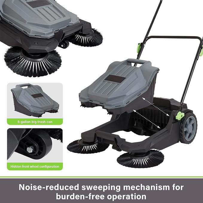 Walk-Behind Hand Push Floor Sweeper, 25.6" Sweeping Width Floor Sweeper Manual - Image 4