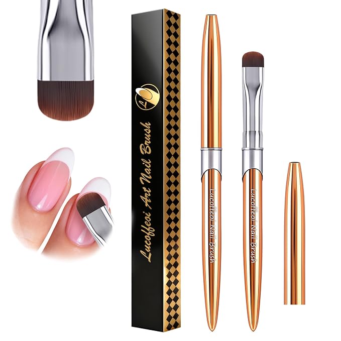 French Brush for Nails & Gel Polish Clean Up, Dual-Use Metal Handle Nail Art by Lucoffeoi