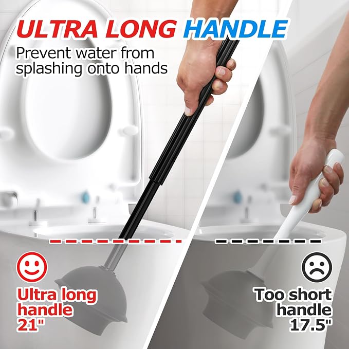 2Pack 2 in 1 Toilet Brush and Plunger Set, Extended Handle Plunger, Toilet Bowl - Image 2