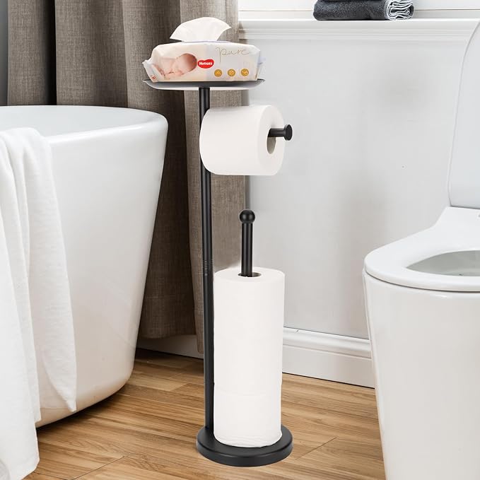 Black Toilet Paper Holder Stand, Freestanding Toilet Paper Holder by Sfemn