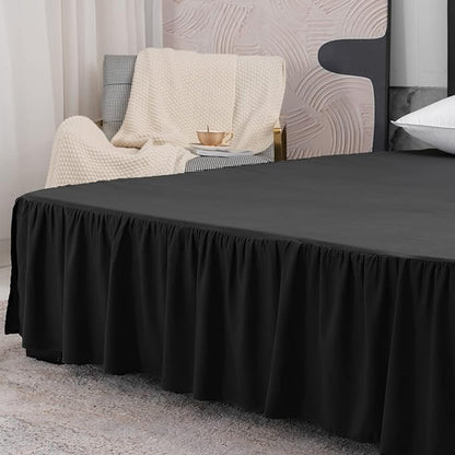 TSUTOMI Black Bed Skirt King Size Ruffled Bed Skirt with Split Corners, King Bed Skirt 12 Inch Drop, King Size Bed Skirt Black for Ruffled Bed Skirt with Split Corners, Bed Skirt King Size