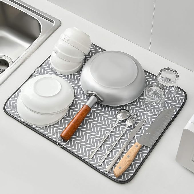 SUBEKYU Dish Drying Mat for Kitchen Counter, Microfiber Absorbent Dishes - Image 7