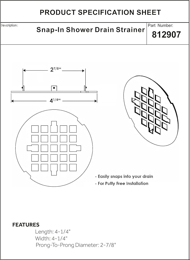 Artiwell 4-1/4” OD Snap-in Shower Drain Cover, Round Shower Drain Strainer Grid - Image 6