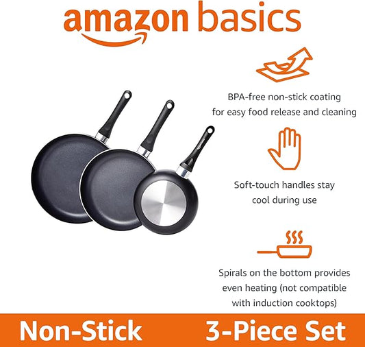 Amazon Basics Non-Stick 3-Piece Frying Pan Set - Image 2
