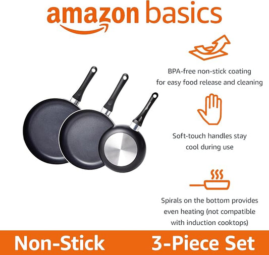 Amazon Basics Ceramic Non-Stick 3-Piece Frying Pan Set, 8 Inch, 10 Inch & 12 - Image 2