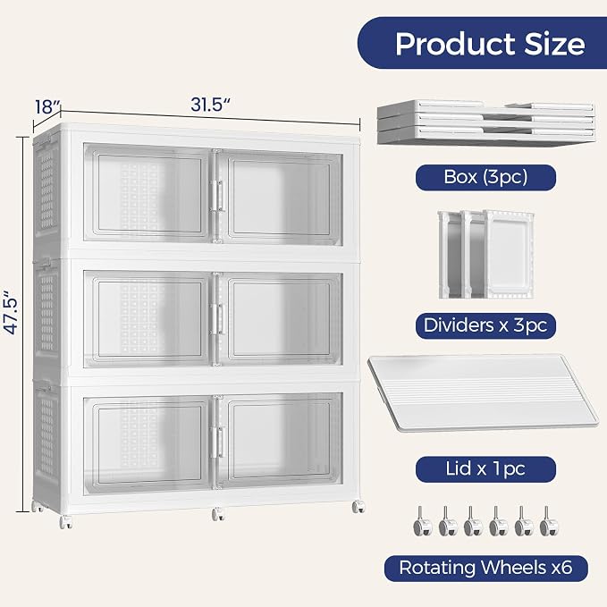 150GAL Storage Bins with Lid and Wheels, Stackable Closet Organizers and - Image 2