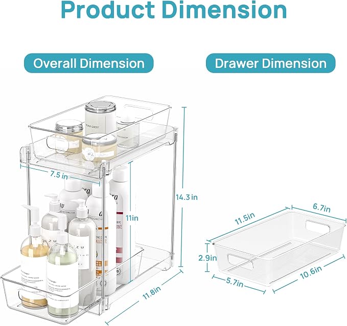 Vtopmart 2 Pack Higher Bathroom Organizer, 2 Tier White Under Sink Organizers - Image 3