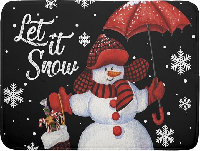Black Snowman Dish Drying Mats for Kitchen Counter, Winter Snowflake Dish Mat by Kawani