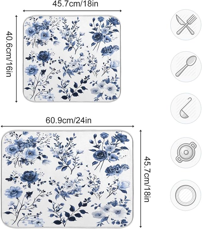 Blue White Porcelain Flower Dish Drying Mat - Image 5