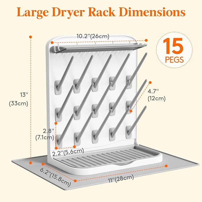 Lifewit Large Baby Bottle Drying Rack, 15 Hooks Vertical Rack Dryer - Image 3