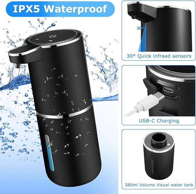 2 Pack Automatic Soap Dispensers, 12.8oz/380ml USB Touchless Automatic Foaming - Image 3