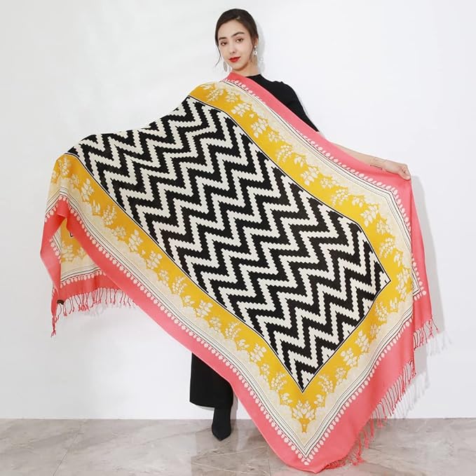 DANA XU 100% Merino Wool Extra Large Pashmina Blanket Travel Scarf Cashmere Wrap for Women Fall Winter Oversize Shawl Floral