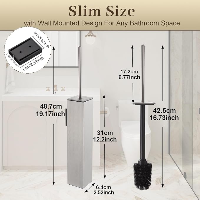 Toilet Brush and Holder Wall Mounted, Brushed Nickel Aluminum - Image 2