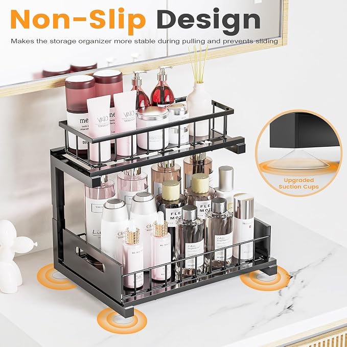 Under Sink Organizer Storage 2-Tier Heavy Duty Metal Pull Out Cabinet Organizer - Image 4