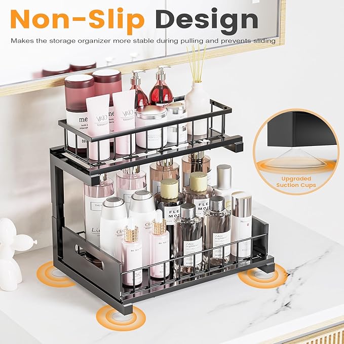 2 Pack Under Sink Organizer, 2-Tier Heavy Duty Metal Pull Out Cabinet Organizer - Image 5