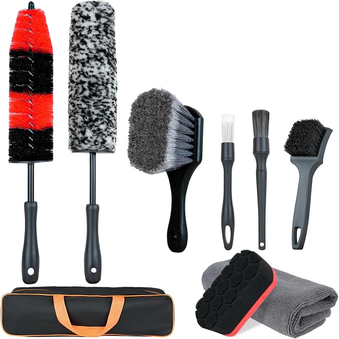 9Pcs Car Wheel Detailing Brush Kit – Scratch-Free Rim & Tire Cleaner Brushes by BRUSHFAMILY