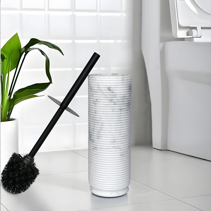 Contemporary Ribbed Design Resin Toilet Holder and Brush Set - Image 2