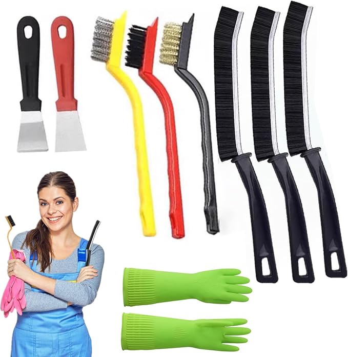 8Pcs Kitchen Crevice Cleaning Brush Set Grill Brush, Rubber Gloves by Unknown