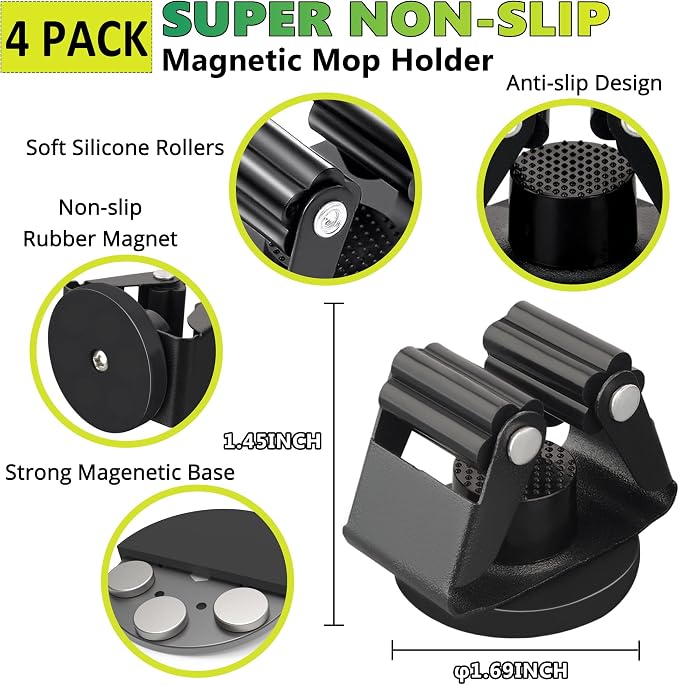 ULIBERMAGNET Magnetic Mop Broom Holder, Heavy Duty Movable Magnetic Broom - Image 2