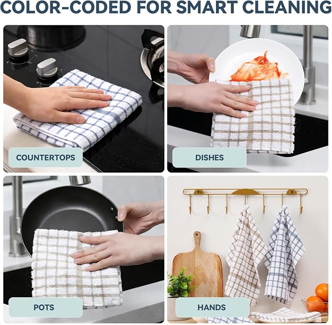 Egles 16 Packs Kitchen Dishcloths, 100% Cotton Grid Terry Dish Cloths 12" x 12" - Image 6