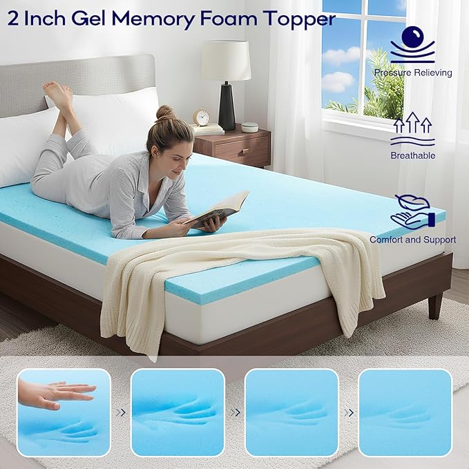 OLANLY Dual-Layer 4 Inch King Size Memory Foam Mattress Topper for Back Pain, 2 Inch Cooling Pillow Top Mattress Pad Cover and 2 Inch Gel Memory Foam Topper, Deep Elastic Pocket, White