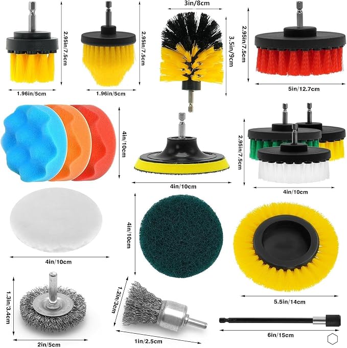 30 Piece Drill Brush Attachments Set, Scrub Pads & Sponge & Wire Brush - Image 2