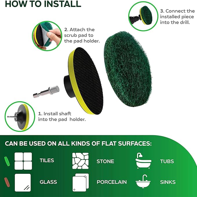 4 Inch Drill Powered Brush Tile Scrubber Scouring Pads, 6 Scrubbing Pads - Image 5