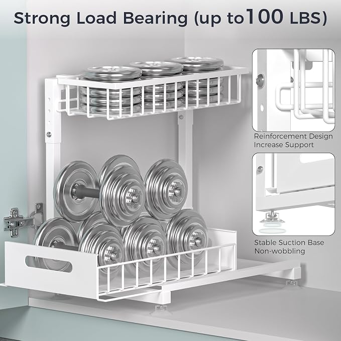 L-Shaped Under Sink Organizer, 2 Pack 2-Tier Pull Out Metal Kitchen Cabinet - Image 5
