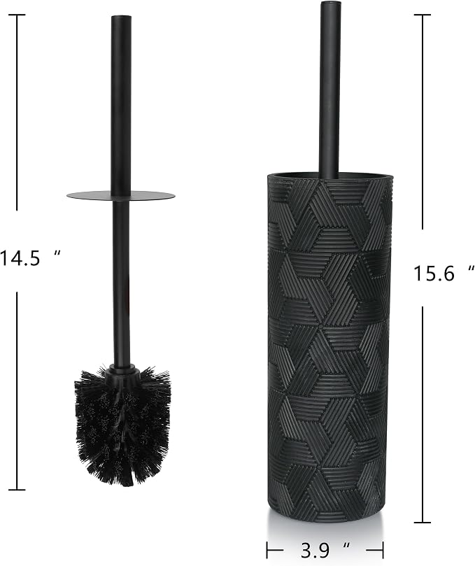 Matte Black Geo Design Resin Toilet Bowl Holder and Brush Set, Stylish - Image 7